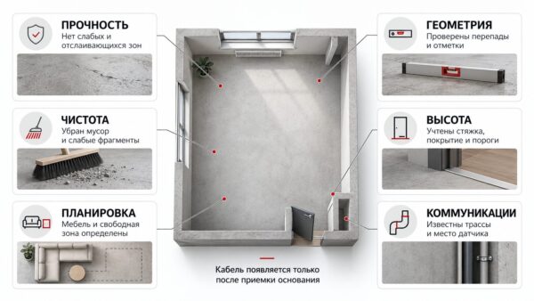 схема проверки основания перед монтажом кабельного теплого пола в стяжку